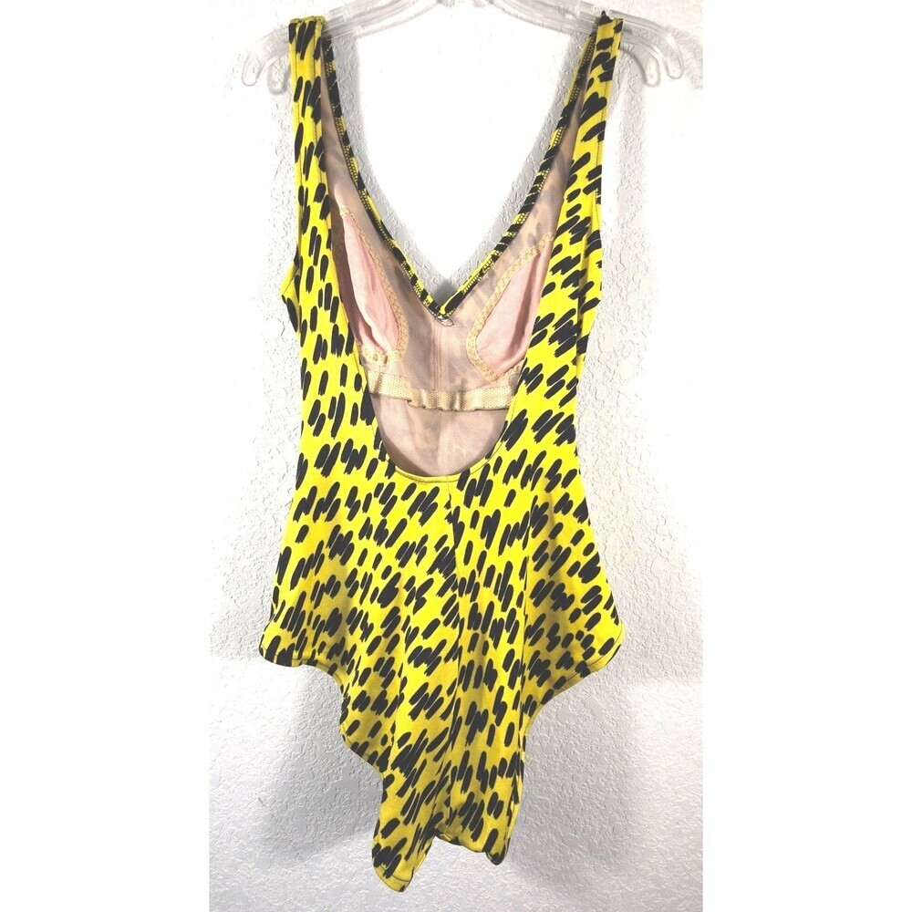 Vintage Catalina One Piece Swimsuit Sz 12 Yellow Black Abstract Ruched Made USA - Picture 2 of 10